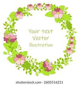 Floral Wreath Vector Illustration with Pink Flowers