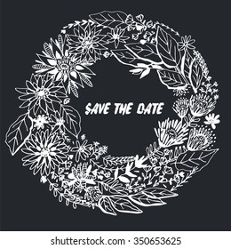 Floral wreath vector outline save the date