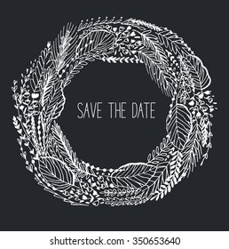 Floral wreath vector outline save the date