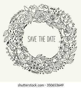 Floral wreath vector outline save the date