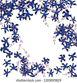 Floral Wreath. Vector Round Pattern with Small Wild Flowers for Print, Cover, Poster. Floral Decoration for Wedding or Birthday Invitation. Colorful Design on White Background.