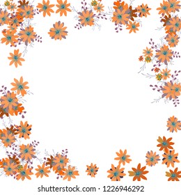 Floral Wreath. Vector Round Pattern with Small Wild Flowers for Print, Brochure, Placard. Floral Decoration for Wedding or Birthday Invitation. Trendy Design on White Background.