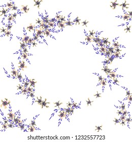 Floral Wreath. Vector Round Pattern with Little Wild Flowers for Card, Cover, Poster. Floral Decoration for Wedding or Birthday Invitation. Bright Design on White Background.