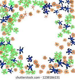 Floral Wreath. Vector Round Pattern with Tiny Wild Flowers for Wallpaper, Banner, Placard. Floral Decoration for Wedding or Birthday Invitation. Trendy Design on White Background.