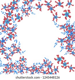 Floral Wreath. Vector Round Pattern with Little Wild Flowers for Print, Cover, Poster. Floral Decoration for Wedding or Birthday Invitation. Bright Design on White Background.