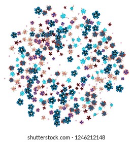 Floral Wreath. Vector Round Pattern with Tiny Wild Flowers for Print, Cover, Poster. Floral Decoration for Wedding or Birthday Invitation. Trendy Design on White Background.