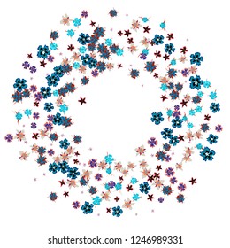 Floral Wreath. Vector Round Pattern with Little Wild Flowers for Wallpaper, Banner, Placard. Floral Decoration for Wedding or Birthday Invitation. Colorful Design on White Background.