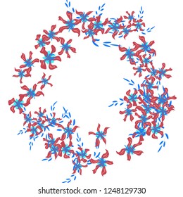 Floral Wreath. Vector Round Pattern with Small Wild Flowers for Print, Brochure, Placard. Floral Decoration for Wedding or Birthday Invitation. Colorful Design on White Background.