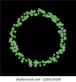 Floral Wreath. Vector Round Pattern with Tiny Wild Flowers for Print, Brochure, Placard. Floral Decoration for Wedding or Birthday Invitation. Bright Design on Black Background.