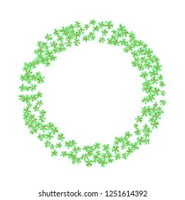 Floral Wreath. Vector Round Pattern with Tiny Wild Flowers for Card, Banner, Placard. Floral Decoration for Wedding or Birthday Invitation. Bright Design on White Background.