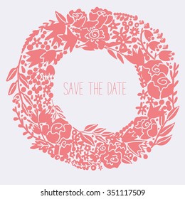 Floral wreath vector silhouette save the date