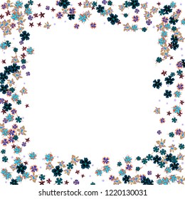 Floral Wreath. Vector Square Pattern with Little Wild Flowers for Wallpaper, Brochure, Placard. Floral Decoration for Wedding or Birthday Invitation. Colorful Design on White Background.