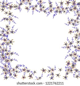 Floral Wreath. Vector Square Pattern with Little Wild Flowers for Card, Cover, Poster. Floral Decoration for Wedding or Birthday Invitation. Colorful Design on White Background.