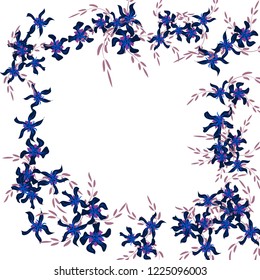 Floral Wreath. Vector Square Pattern with Small Wild Flowers for Card, Cover, Banner. Floral Decoration for Wedding or Birthday Invitation. Trendy Design on White Background.