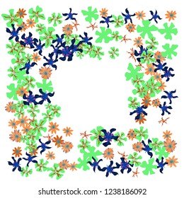 Floral Wreath. Vector Square Pattern with Tiny Wild Flowers for Print, Brochure, Placard. Floral Decoration for Wedding or Birthday Invitation. Trendy Design on White Background.