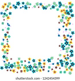 Floral Wreath. Vector Square Pattern with Little Wild Flowers for Print, Brochure, Poster. Floral Decoration for Wedding or Birthday Invitation. Colorful Design on White Background.