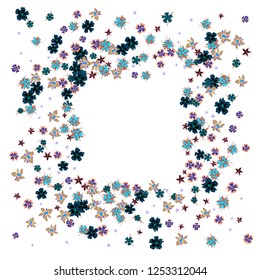 Floral Wreath. Vector Square Pattern with Little Wild Flowers for Print, Brochure, Placard. Floral Decoration for Wedding or Birthday Invitation. Bright Design on White Background.