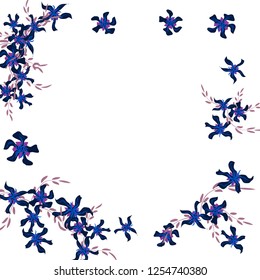 Floral Wreath. Vector Square Pattern with Little Wild Flowers for Print, Brochure, Placard. Floral Decoration for Wedding or Birthday Invitation. Trendy Design on White Background.