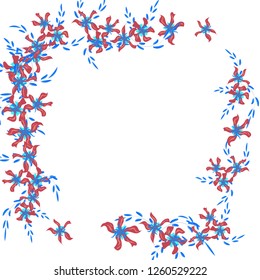 Floral Wreath. Vector Square Pattern with Little Wild Flowers for Wallpaper, Brochure, Placard. Floral Decoration for Wedding or Birthday Invitation. Colorful Design on White Background.