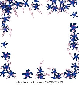 Floral Wreath. Vector Square Pattern with Tiny Wild Flowers for Wallpaper, Brochure, Placard. Floral Decoration for Wedding or Birthday Invitation. Colorful Design on White Background.