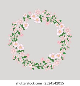 Floral Wreath Vector-Round Flower Bouquet-Botanical Wreath Design- Spring Floral Circle-Vintage Flower Wreath-Wedding Floral Wreath