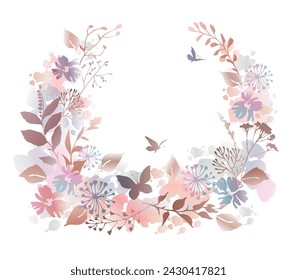 Floral wreath in watercolor style. Wreath design for greeting card, invitation, cover and advertisement. Vector illustration.