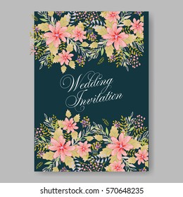 Floral wreath wedding invitation