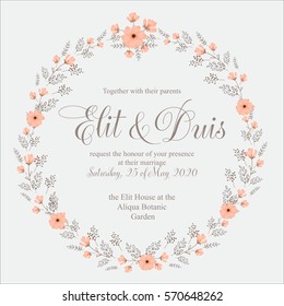 Floral wreath wedding invitation