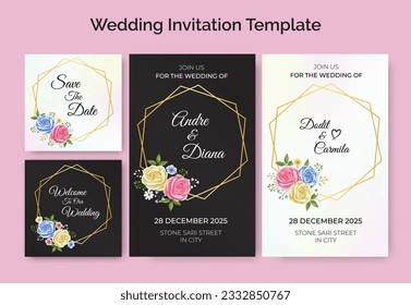 Floral wreath wedding invitation card template design, save the date, thank you, social media post