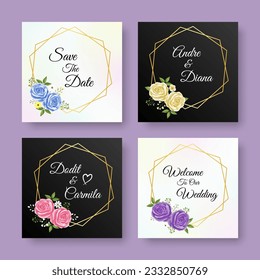 Floral wreath wedding invitation card background design, save the date, thank you social media post