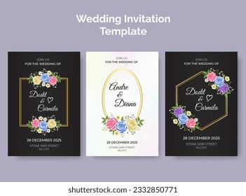 Floral wreath wedding invitation card template design, save the date, thank you
