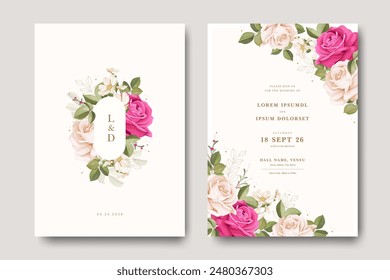 floral wreath wedding invitation card with roses flower garden