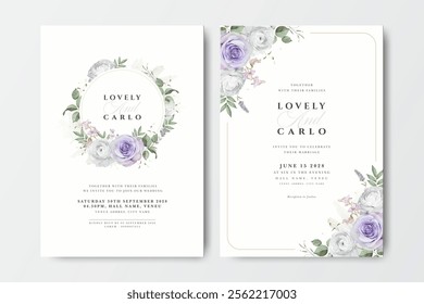 floral wreath wedding invitation card with rose flower