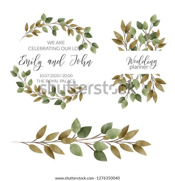 Floral Wreath Wedding Invitation Watercolor Illustration Stock Vector Royalty Free 1276350040 9917
