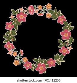 floral wreath with white stroke on a black background
