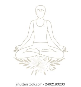 floral wreath and woman in yoga lotus position