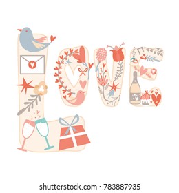 Floral wreath for your Valentine's Day or Wedding design. Love concept. Vector illustration
