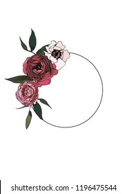 Floral wreath,postcard peony flowers,greeting card