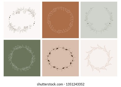 Floral wreaths. Botanical hand drawn design elements. Nature vector illustration.