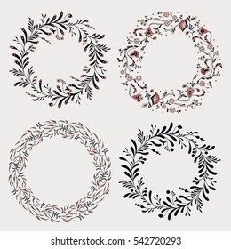 Floral wreaths collection on white background. Christmas wreath set. Vector illustration.