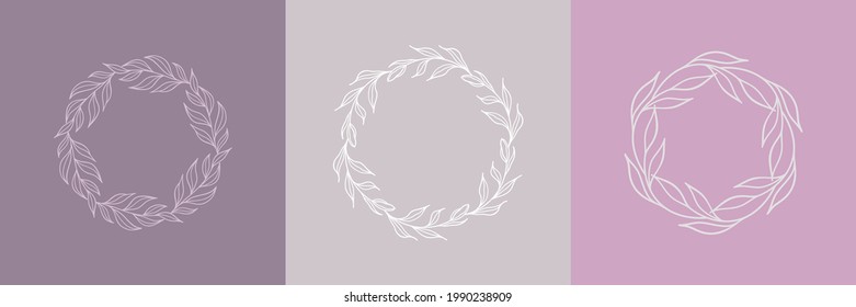 Floral wreaths collection. Set of vector hand-drawn flower and leaves frames. Perfect for logo, wedding invitations, greeting cards, feminine design.