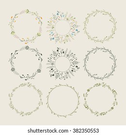 Floral wreaths collection. Vector illustration.