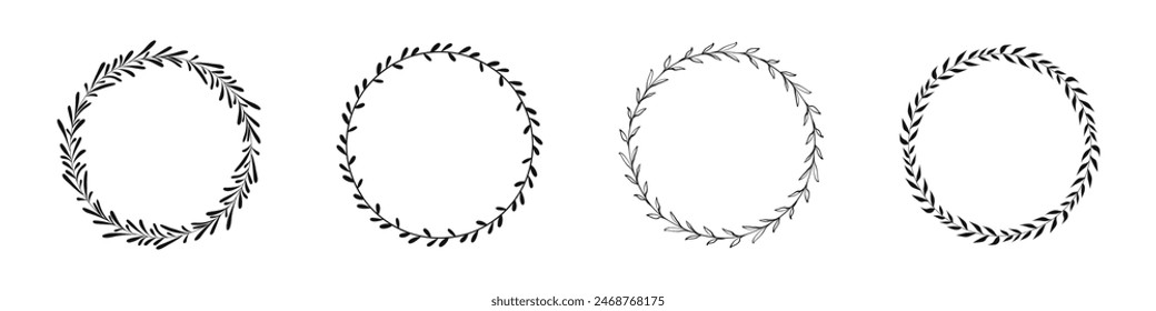floral wreaths. Laurel frames branches. Floral circles. Circle wreaths