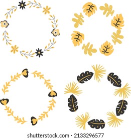 Floral wreaths, floral set for greeting card, invitation and other print design. Isolated on white background.