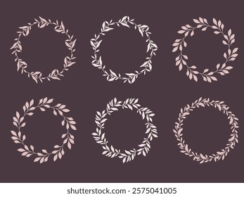 Floral Wreaths Set. Trendy floral frames with leaves and branches silhouette. Hand drawn silhouettes of branches. Botanical Line Art. Hand drawn graphics. Elegant wedding invitations, save the date