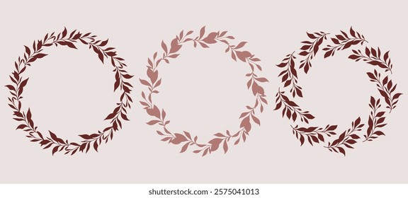 Floral Wreaths Set. Trendy floral frames with leaves and branches silhouette. Hand drawn silhouettes of branches. Botanical Line Art. Hand drawn graphics. Elegant wedding invitations, save the date