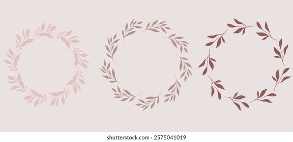 Floral Wreaths Set. Trendy floral frames with leaves and branches silhouette. Hand drawn silhouettes of branches. Botanical Line Art. Hand drawn graphics. Elegant wedding invitations, save the date