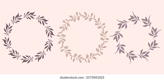 Floral Wreaths Set. Trendy floral frames with leaves and branches silhouette. Hand drawn silhouettes of branches. Botanical Line Art. Hand drawn graphics. Elegant wedding invitations, save the date