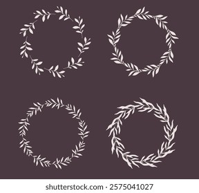 Floral Wreaths Set. Trendy floral frames with leaves and branches silhouette. Hand drawn silhouettes of branches. Botanical Line Art. Hand drawn graphics. Elegant wedding invitations, save the date