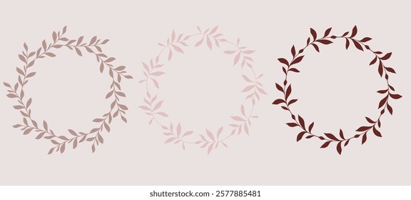 Floral Wreaths Set. Trendy floral frames with leaves and branches silhouette. Hand drawn silhouettes of branches. Botanical Line Art. Hand drawn graphics. Elegant wedding invitations, save the date